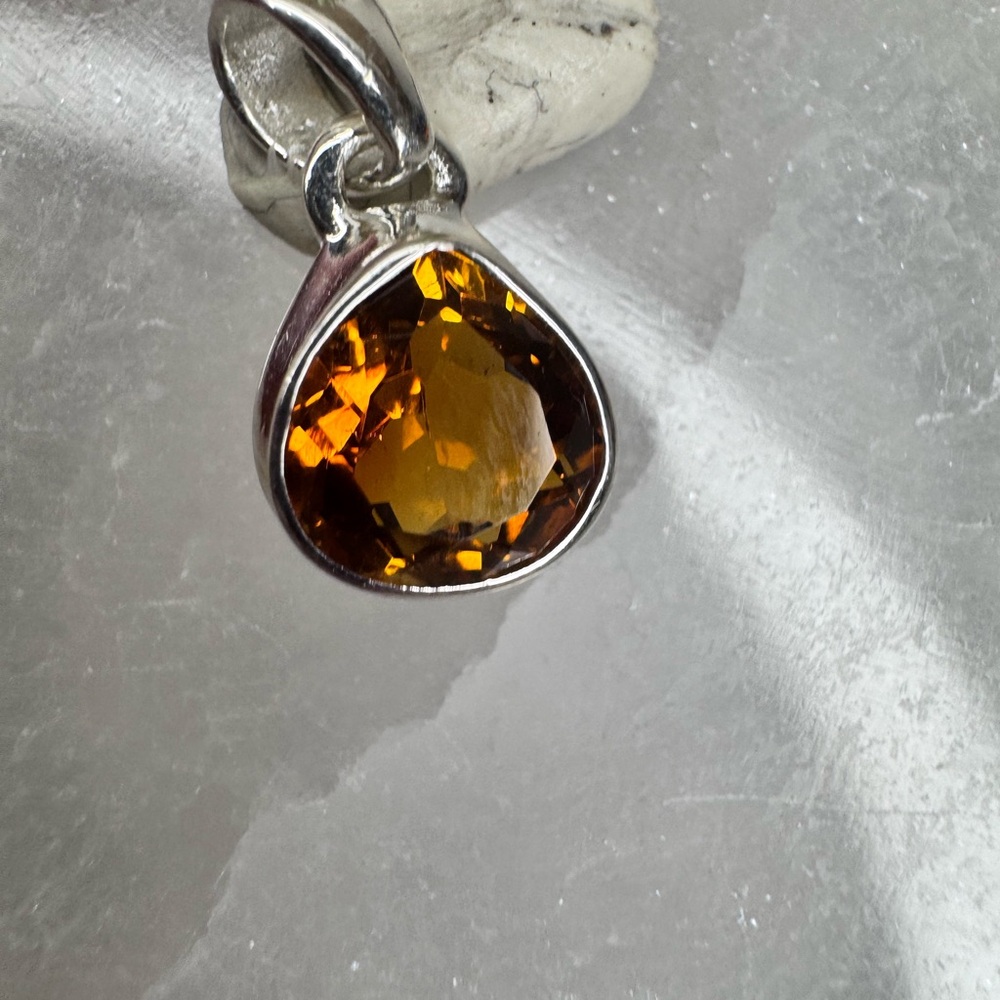 Mandarin Citrine Faceted Gemstone Brazil 925 Pendant